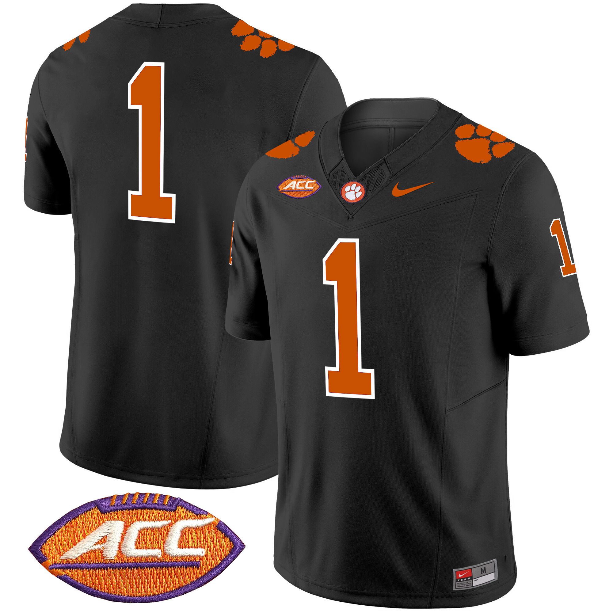 Men Clemson Tigers #1 No Name Black 2024 Nike Vapor Limited NCAA Jersey style 1